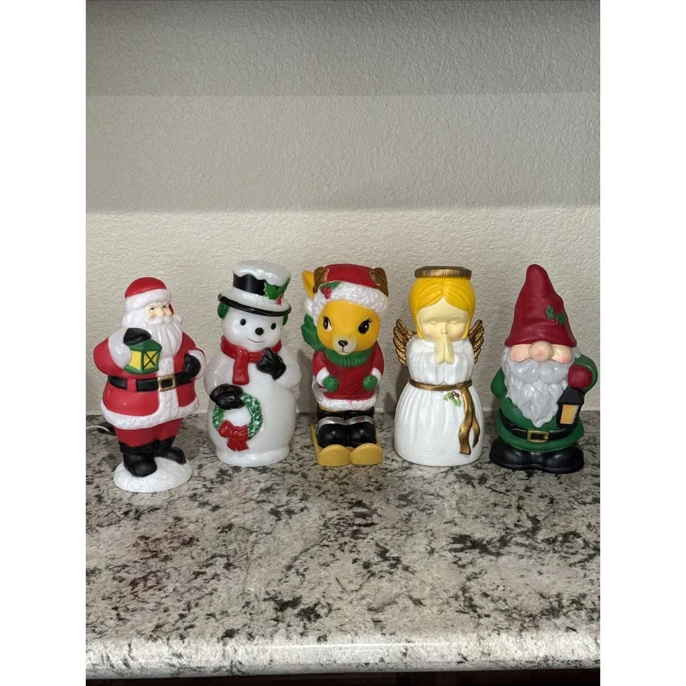 Plastic Blow Mold Snowman, Santa, Angel, Reindeer, Gnome 10-11